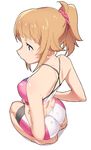  ass barefoot bike_shorts from_above from_behind full_body gundam gundam_build_fighters gundam_build_fighters_try hoshino_fumina ponytail scrunchie seiza simple_background sitting solo sports_bra tenchisouha white_background 