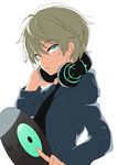  aldnoah.zero casual green_eyes headphones headphones_around_neck highres hood hoodie male_focus mimoza silver_hair simple_background slaine_troyard solo white_background 