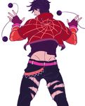  black_hair bloody_stream fingerless_gloves from_behind gloves jacket jojo_no_kimyou_na_bouken joseph_joestar_(young) male_focus pants red_jacket solo torn_clothes torn_pants yamu1620 