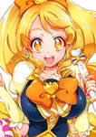  :d blonde_hair bow bowtie breasts brooch chiyo_(rotsurechiriha) cure_honey happinesscharge_precure! happy jewelry large_breasts long_hair magical_girl oomori_yuuko open_mouth precure smile solo wand wrist_cuffs yellow_eyes 