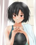  amagami black_eyes black_hair blush competition_swimsuit jewelry looking_at_viewer murasaki_iro nanasaki_ai one-piece_swimsuit revision ring short_hair smile solo swimsuit towel wet 