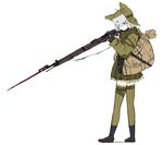  animal_hat backpack bad_id bad_pixiv_id bag bolt_action coh dress error fingerless_gloves gloves green_dress green_gloves green_legwear gun hat holding load_bearing_equipment long_sleeves mars_expedition military military_uniform mosin-nagant olive_drab_green_(camo) rifle short_hair silver_eyes silver_hair simple_background solo soviet standing star strap thighhighs uniform weapon white_background zettai_ryouiki 