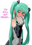  1girl alcohol aqua_hair beer blush can detached_sleeves drunk hard_translated hatsune_miku long_hair open_mouth otoi_rekomaru smile solo toire_komoru translated twintails very_long_hair vocaloid 