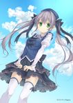  cloud day dutch_angle frills green_eyes gurasion_(gurasion) hat kotono_yuuri long_hair looking_at_viewer root_double_-before_crime_after_days- school_hat school_uniform silver_hair sky solo thighhighs twintails white_legwear wind zettai_ryouiki 