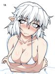  bikini blush breast_lift breasts cleavage crossed_arms eyelashes full-face_blush large_breasts md5_mismatch micro_bikini mizuhashi_parsee ootsuki_wataru partially_colored pointy_ears sketch skindentation solo swimsuit touhou underboob wavy_mouth 