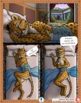  anthro bed breasts cheetah claws comic conditional_dnp delkon dialogue feline female mammal pillow pussy the_feast_of_nero 