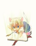  alice_margatroid animal_ears blonde_hair blue_eyes book book_focus capelet cat_ears cat_tail chibi dress grimoire grimoire_of_alice hairband short_hair solo tail takatsukasa_yue touhou younger 