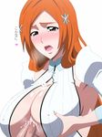  1girl bleach breasts cleavage cum inoue_orihime kh-fullhouse large_breasts long_hair open_mouth orange_hair paizuri penis tagme tears translation_request 
