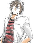  1boy eyeshield_21 hands_in_pockets kuroki_koji male male_focus shirt solo striped striped_shirt 