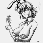 animal_ears bow bowtie breast_hold breasts bunny_ears bunny_girl bunnysuit cleavage detached_collar greyscale kazami_yuuka large_breasts md5_mismatch monochrome ootsuki_wataru short_hair sketch smile solo touhou upper_body wrist_cuffs 