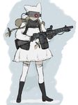  ammunition_pouch animal_hat backpack bad_id bad_pixiv_id bag black_footwear blonde_hair boots braid coh dress gun hair_ribbon hat holding load_bearing_equipment long_hair long_sleeves mars_expedition military military_uniform pouch ppsh-41 ribbon simple_background snow snowing solo soviet standing submachine_gun thighhighs twin_braids uniform weapon white_background white_dress white_legwear zettai_ryouiki 