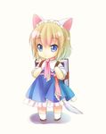  alice_margatroid animal_ears blonde_hair blue_eyes book capelet cat_ears cat_tail chibi dress grimoire grimoire_of_alice hairband short_hair solo tail takatsukasa_yue touhou younger 