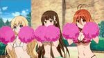  3girls alternate_breast_size amagi_brilliant_park animated animated_gif armpits bikini bouncing_breasts breasts flat_chest gradient_hair koborii_(amaburi) latifa_fleuranza lowres multicolored_hair multiple_girls salama_(amaburi) swimsuit two-tone_hair 