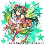 arrow bad_id bad_pixiv_id bow bow_(weapon) copyright_name double_bun elbow_gloves fairy_wings full_body gloves green_hair green_wings hair_bow hair_ribbon himekishi_to_saigo_no_hyakuryuu_sensou holding long_hair looking_at_viewer nakasaki_hydra official_art one_eye_closed original parted_lips purple_eyes ribbon solo transparent_background two_side_up very_long_hair weapon white_gloves wings 