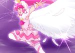  :d aino_megumi angel_wings armpits ballerina cure_lovely earrings frills happinesscharge_precure! high_heels highres jewelry leg_garter long_hair magical_girl ogry_ching open_mouth outstretched_arms pantyhose pink_eyes pink_hair pink_skirt ponytail precure purple_background silk skirt smile solo spider_web spread_arms standing standing_on_one_leg super_happiness_lovely tiara white_legwear white_wings wide_ponytail wings wrist_cuffs 