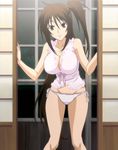  1girl breasts brown_eyes brown_hair highres large_breasts long_hair looking_at_viewer panties sekirei smile solo standing stitched underwear uzume 