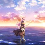  black_legwear blue_eyes boots cloud detached_sleeves electric_guitar guitar headphones horizon instrument long_hair long_skirt megurine_luka minakami_nagara pink_hair side_slit skirt sky stratocaster thighhighs vocaloid 