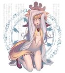  animal_ears aqua_eyes blonde_hair commentary crossdressing hairband headdress high_heels koyoi_mitsuki lolita_hairband long_hair male_focus original otoko_no_ko polter_geist pose solo 