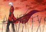  archer bow_(weapon) dark_skin dark_skinned_male fate/stay_night fate_(series) field_of_blades haijin male_focus planted_sword planted_weapon solo sword unlimited_blade_works weapon white_hair 