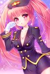  blush breasts cleavage hat large_breasts long_hair pink_eyes pink_hair pop'n_music riko_(kujira215) solo sumire twintails uniform very_long_hair 