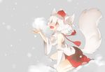  animal_ears commentary_request detached_sleeves geta happy hat inubashiri_momiji namauni open_mouth red_eyes short_hair skirt smile snow solo sparkling_eyes tail tengu-geta tokin_hat touhou white_hair wolf_ears wolf_tail 
