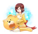  beargguy_iii beargguy_iii_(cosplay) brown_hair cosplay glasses gundam gundam_build_fighters hairband ichi_(yyy1mmm6) kousaka_china short_hair sitting smile solo thighhighs wariza zettai_ryouiki 