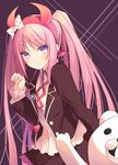  danganronpa long_hair looking_at_viewer mayachi_(amuriya) monokuma pink_eyes pink_hair school_uniform smile solo twintails utsugi_kotoko zettai_zetsubou_shoujo 