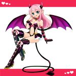  :p blue_eyes boots breasts cleavage demon_girl demon_wings finger_to_mouth full_body gloves horns large_breasts long_hair navel original pink_hair pointy_ears rio_(usagiya) single_glove smile solo succubus tail thigh_boots thighhighs tongue tongue_out wings 