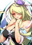  bare_shoulders blonde_hair breasts dean hair_over_one_eye hat hat_ribbon highres large_breasts long_hair pandora_(p&amp;d) puzzle_&amp;_dragons red_eyes ribbon solo upper_body 