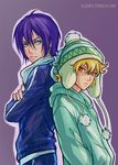  2boys alempe child male male_focus multiple_boys noragami simple_background standing yato_(noragami) yukine_(noragami) 