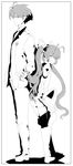  1girl absurdres dual_persona genderswap height_difference highres holding holding_hair lineart long_hair mitsuka_souji monochrome necktie ninimo ore_twintail_ni_narimasu tail_red tailred twintails very_long_hair 