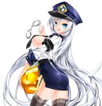  blue_eyes cuffs handcuffs juna long_hair open_mouth police police_uniform pumpkin solo uniform 