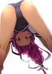  :o ass bare_legs bent_over cameltoe from_behind i-168_(kantai_collection) kantai_collection kneepits long_hair looking_at_viewer looking_through_legs momo_(higanbana_and_girl) one-piece_swimsuit pink_eyes pink_hair school_swimsuit school_uniform serafuku short_sleeves solo swimsuit swimsuit_under_clothes upside-down white_background 
