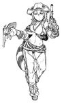  animal_ears araiguma-san bikini boots breasts chaps cowboy_boots cowboy_hat dual_wielding expressionless frilled_bikini frills fringe_trim full_body gloves greyscale gun gun_twirling handgun hat holding holster large_breasts micro_bikini_top midriff monochrome original pistol raccoon_ears raccoon_tail revolver short_hair solo standing swimsuit tail tsukudani_(coke-buta) unaligned_breasts underboob weapon western 