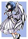  angel_wings blue_eyes blue_hair from_side hemogurobin_a1c looking_to_the_side mai_(touhou) mary_janes shoes short_hair solo touhou touhou_(pc-98) wings 