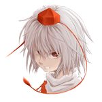  angry clenched_teeth detached_sleeves fang hat inubashiri_momiji looking_at_viewer no_animal_ears red_eyes short_hair silver_hair simple_background solo tassel teeth tokin_hat touhou white_background yamabuki_(laysis_yama) 