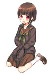  blush brown_hair cardigan loafers long_hair low_twintails midorikawa_you open_mouth original red_eyes school_uniform serafuku shoes sitting sketch sleeves_past_wrists socks solo tears tied_sleeves twintails wariza white_background white_legwear 