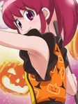  aino_megumi armpits halloween happinesscharge_precure! haruyama_kazunori jack-o'-lantern looking_at_viewer ponytail precure red_eyes red_hair short_hair smile solo 