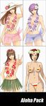  4girls ayane_(doa) bikini dead_or_alive dead_or_alive_5 flower hitomi_(doa) kasumi_(doa) mila_(dead_or_alive) mila_(doa) multiple_girls official_art purple_hair short_hair siblings sisters skirt swimsuit 