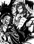  castle castlevania castlevania:_symphony_of_the_night death_(castlevania) greyscale jitsu_shizu long_hair monochrome richter_belmondo whip 