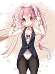  animal_ears bad_id bad_twitter_id blue_hair bunny_ears bunnysuit fake_animal_ears gradient_hair hair_ornament hair_ribbon harusame_(kantai_collection) kantai_collection leotard long_hair looking_at_viewer multicolored_hair nunucco open_mouth pantyhose pink_eyes pink_hair red_eyes ribbon side_ponytail solo wrist_cuffs 