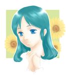  blue_eyes blue_hair flower long_hair princess_sarah sarah_crewe sunflower 