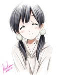  ^_^ artist_name black_hair blush closed_eyes dated facing_viewer hair_ornament highres kem_kem kitashirakawa_tamako long_hair mole mole_on_neck signature smile solo tamako_market twintails 