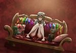  :o ascot bad_id bad_pixiv_id bare_legs barefoot blonde_hair couch doll_hug dress feet_on_chair flandre_scarlet hat hat_ribbon highres knees_together_feet_apart looking_at_viewer mob_cap open_mouth pillow puffy_short_sleeves puffy_sleeves red_dress red_eyes ribbon sakkun2014 shirt short_hair short_sleeves side_ponytail sitting skirt skirt_set solo stuffed_animal stuffed_toy teddy_bear touhou vest wings 