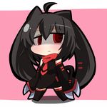  ahoge animal_ears black_hair black_legwear borrowed_character cat_ears cat_tail chibi claws detached_sleeves long_hair looking_at_viewer original red_eyes shaded_face solo tail thighhighs twintails twumi zettai_ryouiki 