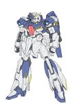  clenched_hands commentary_request flat_color full_body glowing glowing_eyes gundam gundam_build_fighters gundam_build_fighters_try lightning_gundam looking_to_the_side mecha mituo_(mitsuo) no_humans simple_background sketch solo standing 