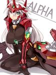  alpha-01 blazblue bodysuit breasts genderswap genderswap_(mtf) heterochromia large_breasts long_hair mecha_musume ragna_the_bloodedge silver_hair tomo_(tomorag7) 