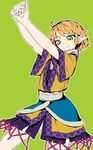 blonde_hair green_background green_eyes japanese_clothes mizuhashi_parsee pointy_ears short_hair solo thupoppo touhou 
