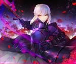  armor armored_dress artoria_pendragon_(all) blonde_hair dark_excalibur dress fate/stay_night fate_(series) hair_ribbon md5_mismatch ribbon saber_alter solo sword weapon weed_(astarone) yellow_eyes 