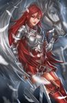  armor belt boots bridle feathered_wings feathers fire_emblem fire_emblem:_kakusei garter_straps gauntlets hair_feathers highres long_hair looking_at_viewer pegasus polearm red_eyes red_hair richy_truong shoulder_pads solo spear thigh_boots thighhighs tiamo very_long_hair watermark weapon web_address wings zettai_ryouiki 